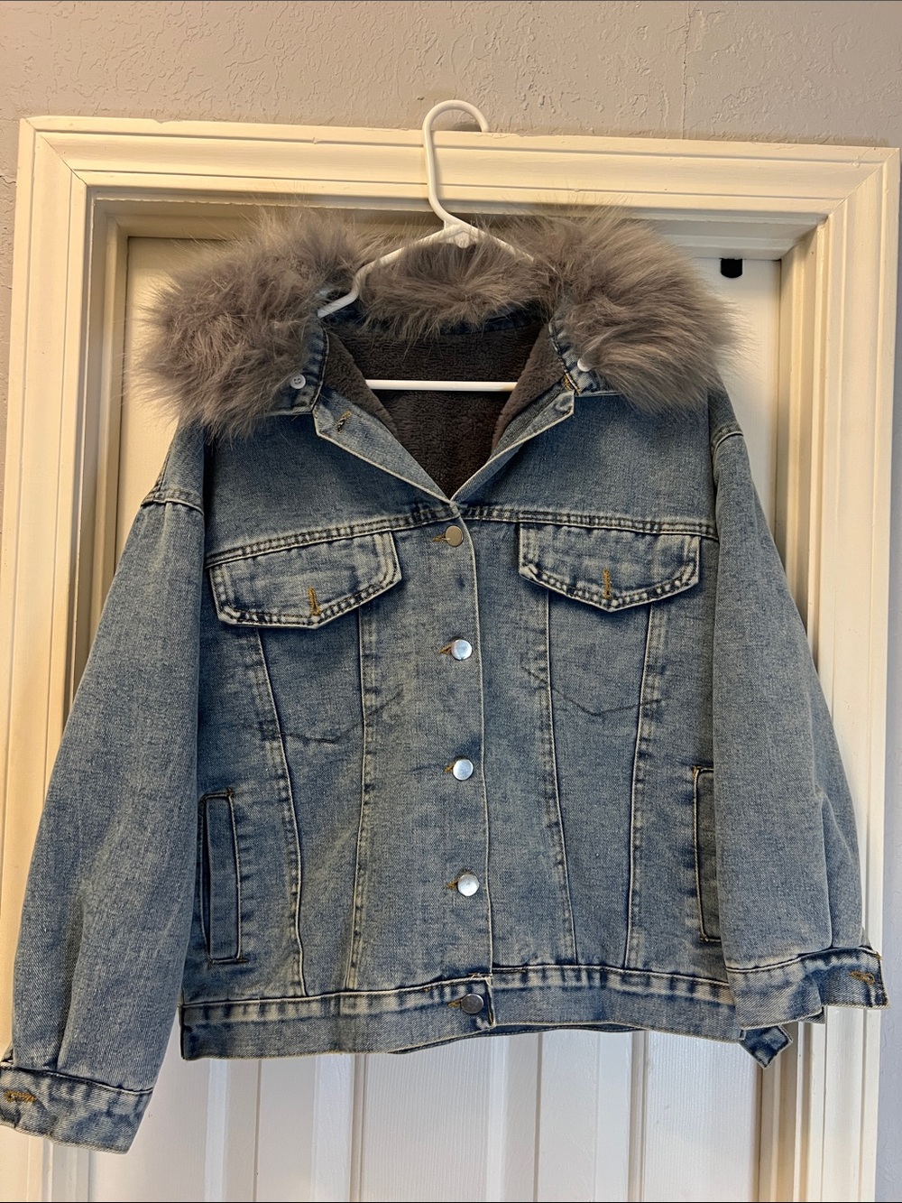 Women’s Faux Fur Hooded Denim Jacket